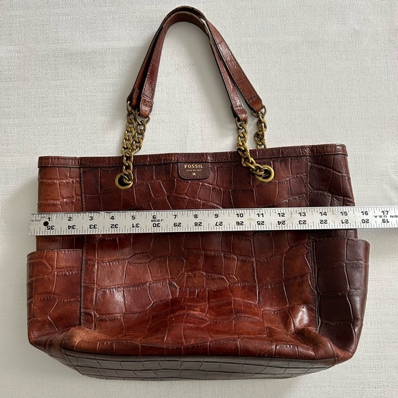Vintage Fossil Mimi Shopper Crocodile Print Cowhide Leather Tote - Picture 6 of 11
